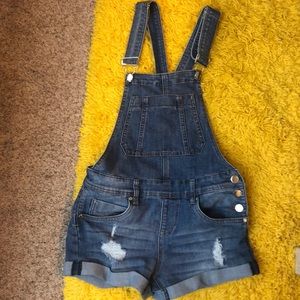 Blue jean overall shorts